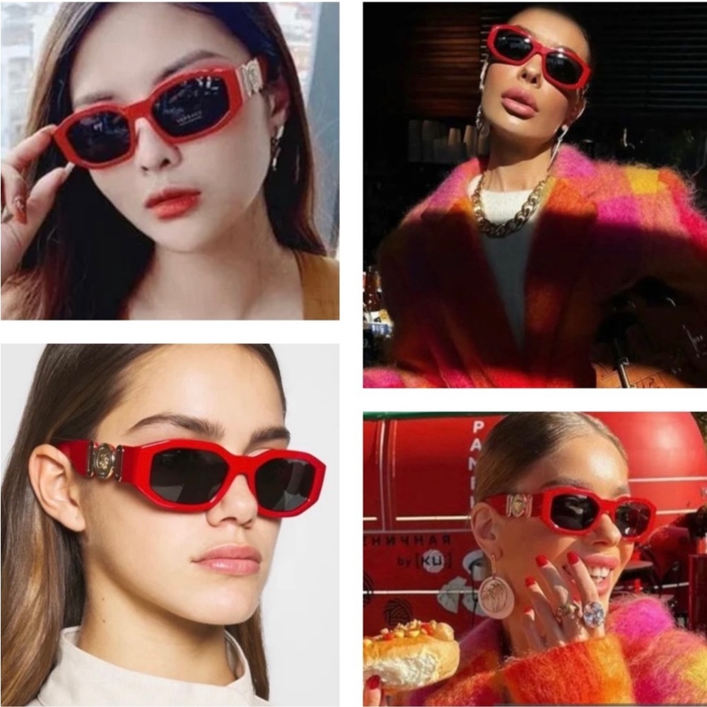VERSACE UNISEX STRIKING RED AND GOLD SIGNATURE MEDUSA MOTIF SUNGLASSES